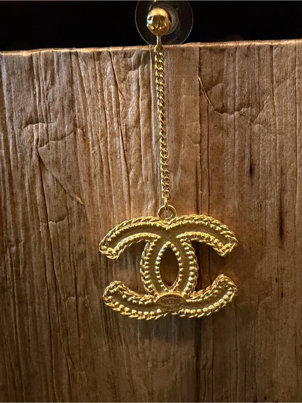CHANEL Gold Double C Drop Chain Earrings